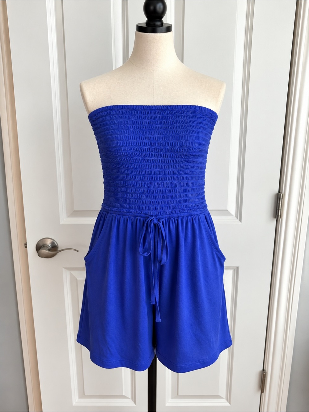 Zenana Outfitters Royal Blue Smocked Strapless Romper